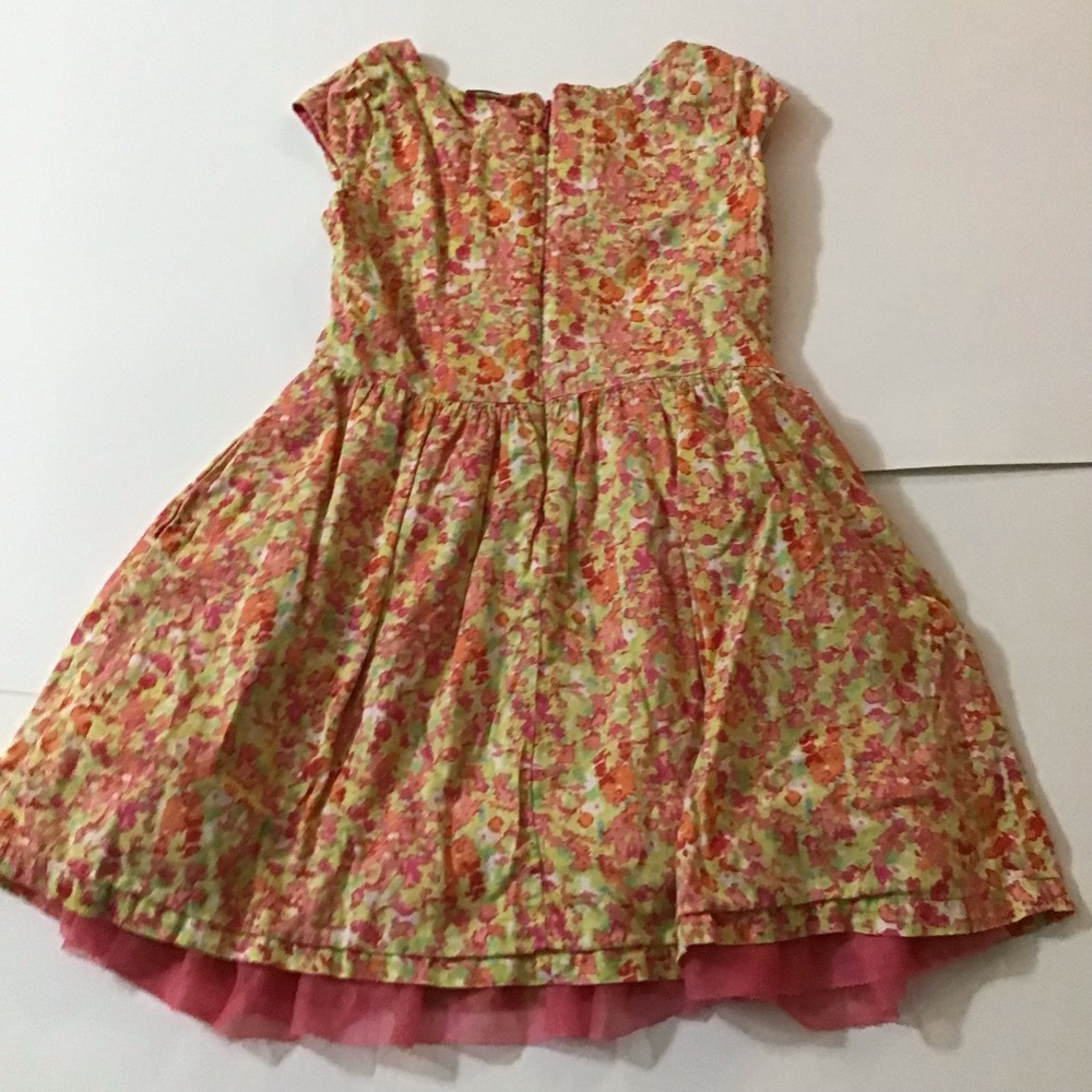 GAP Dress Girls Sz Small (6-7) Pink Orange Floral Fit Flare Cap Sleeve Tulle - Picture 12 of 15